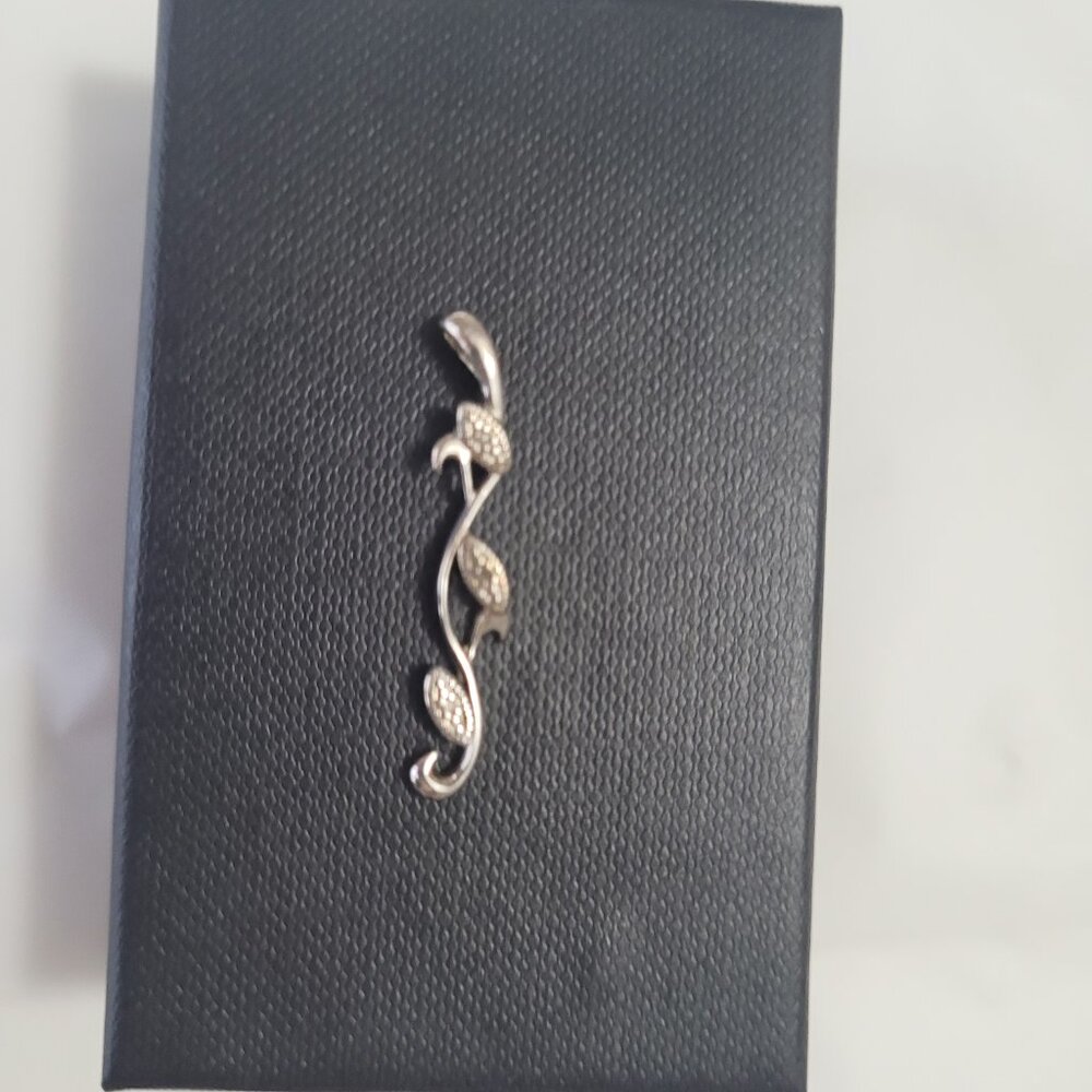 Diamond Sterling Silver Leaf Pendant - Picture 5 of 11